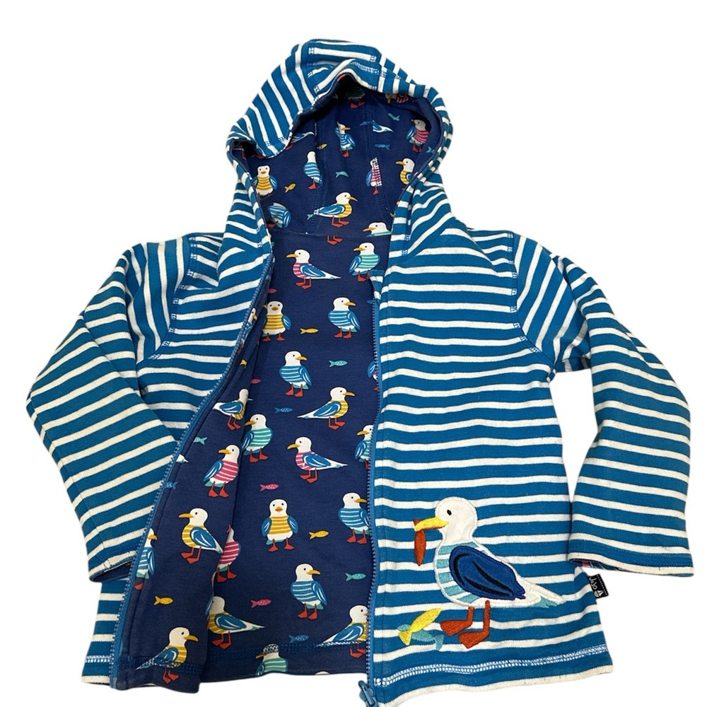 JoJo Maman Bebe Reversible Kids Jacket - Navy and Striped seagull appliqué’